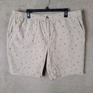 Method Shorts Mens XXL Beige Khaki Cactus Print Elastic Waist Cotton‎ Casual